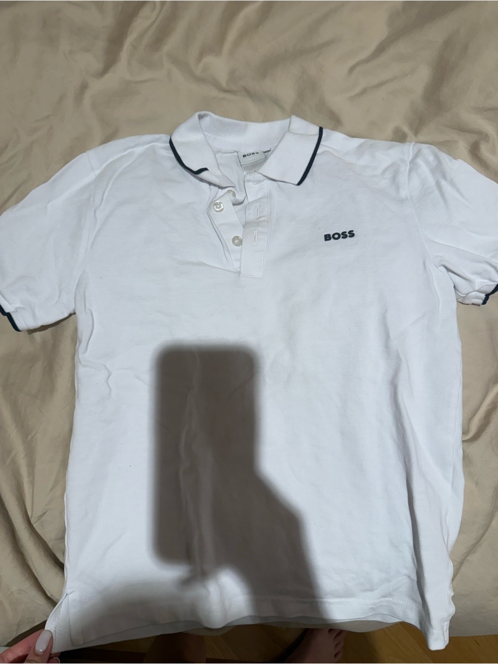 BOSS White Polo with Navy Trim